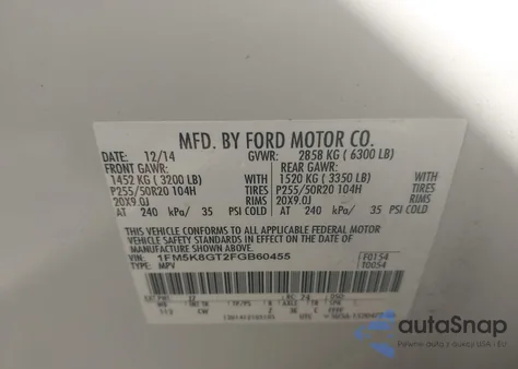 2015 Ford Explorer Sport из США, поврежденный, VIN 1FM5K8GT2FGB60455